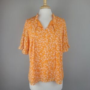 J Crew Floral Ruffle Sleeve Top sz XL